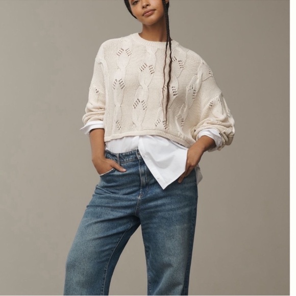 NWT pilcro Cream Cable Knit Sweater - Picture 2 of 12